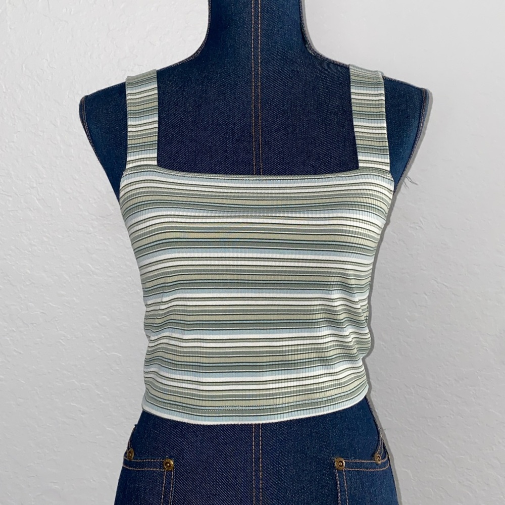 American Eagle Outfitters Green and White Striped Crop Top